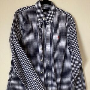 Men’s Ralph Lauren blue white gingham button down dress  shirt size M